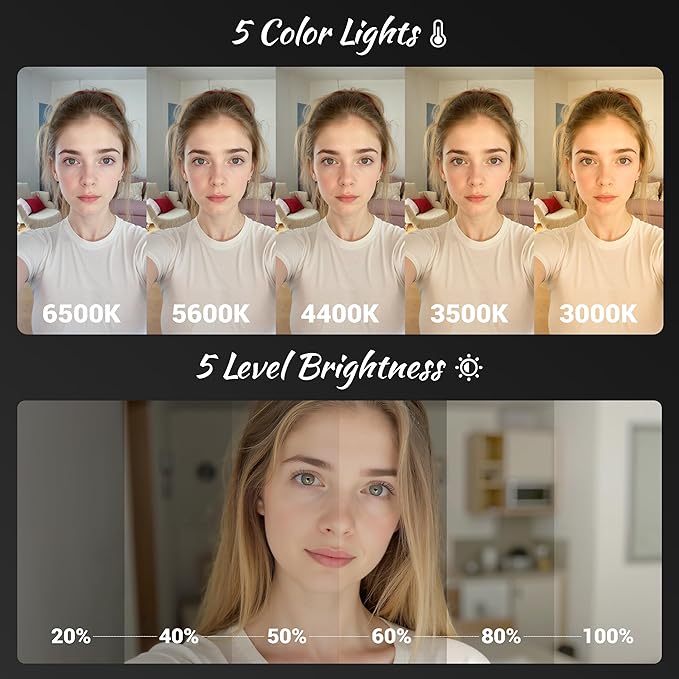 Magnetic Selfie Light for Phone: 5 Led Mode with Mirror Compatible for iPhone & Android - Rechargeable Portable Fill Light for Photography/Video Recording/Conference/Vlog/Makeup - White