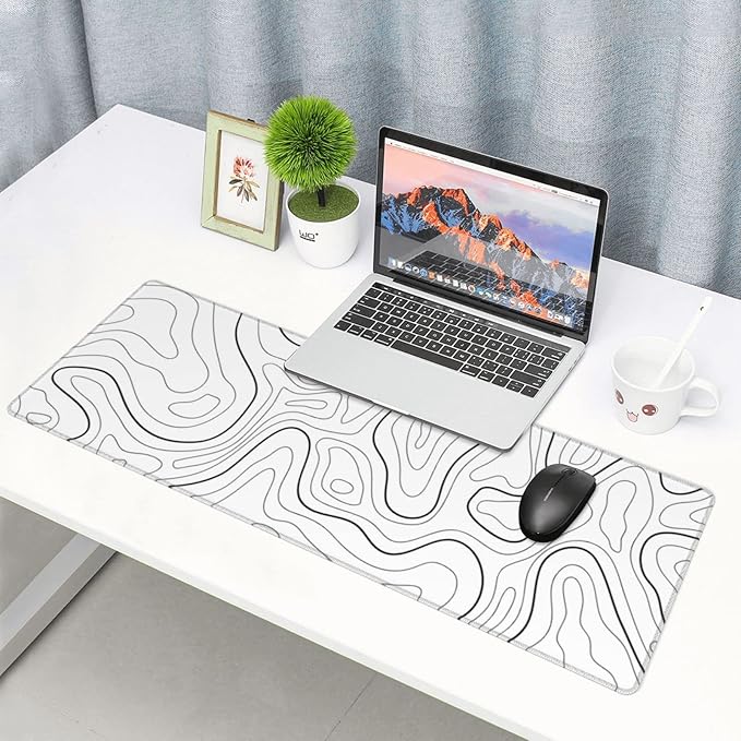 White Mouse Pad Large XL Gaming Mouse Pad for Desk Topographic Mouse Pad Desk Pad Gaming Mouse Pad White Desk Mat Extended Black and White White Topo Mousepad White Topographic Mouse Pad Full Size