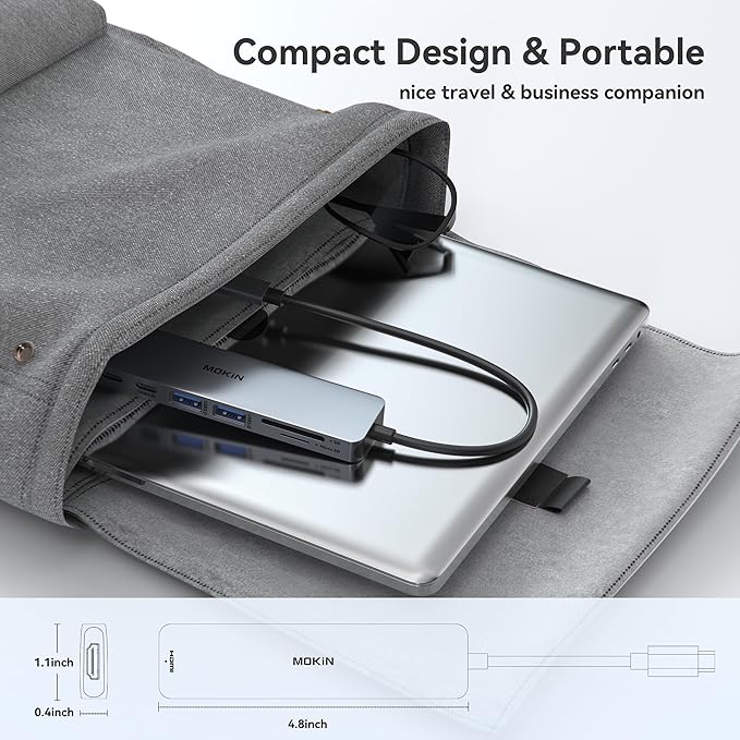 USB C Hub HDMI Adapter for MacBook Pro/Air, MOKiN 7 in 1 USB C Dongle with HDMI, SD/TF Card Reader, USB C Data Port,100W PD, and 2 USB 3.0 Compatible for MacBook Pro/Air, Dell XPS, Lenovo Thinkpad.