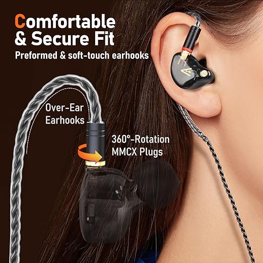 Premium HiFi IEM Cable with Mic – Silver-Plated 3.5mm to MMCX Cord - Lossless Sound for Shure SE215/315/425/535/846 & Vibes 201/202 - Tangle-Free in-Ear Monitor Cables - Black (HC001M)