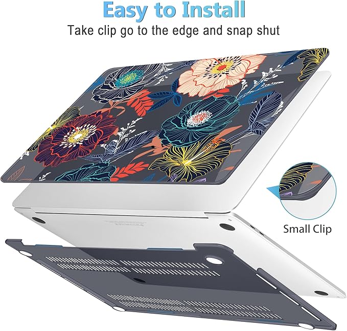 Mektron for MacBook Pro 16 inch A2141 Case 2020 2019 Release with Retina Display & Touch Bar & Touch ID, Plastic Hard Shell Cover Keyboard Skin Screen Protector Dust Plug，Dahlia Flowers