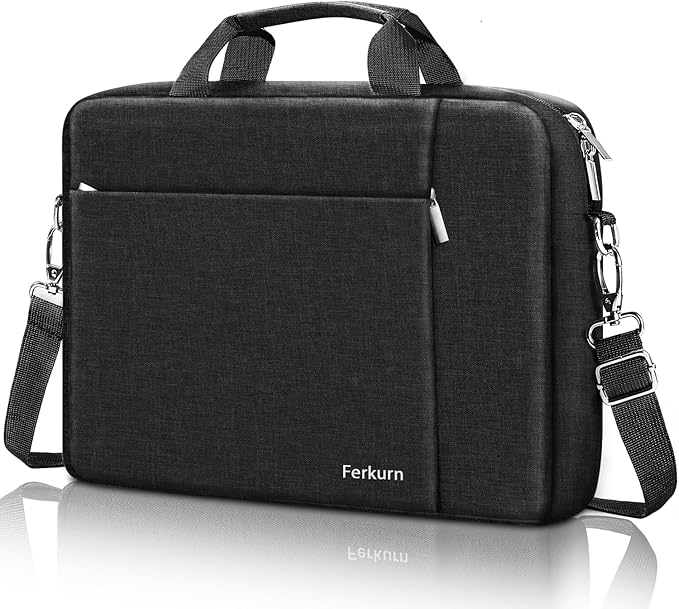 Ferkurn Laptop Bag Case for Women Men Computer Bag Compatible with HP Envy Pavilion Omen/LG Gram/MSI/Dell Inspiron XPS/Lenovo/Acer, Shoulder Strap Carrying Messenger Briefcase, Black, 15.6 16 Inch