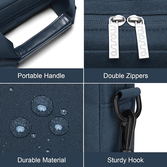 MOSISO Laptop Shoulder Bag, Computer Bag with 2 Raised&1 Flapover&1 Horizontal Pocket&Handle&Belt