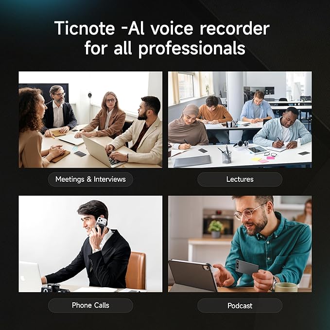 Mobvoi TicNote AI Voice Recorder 64GB Memory Note Recorder w/Case App Control 100+Languages Transcribe Summarize with AI Shadow Digital Audio Recorder for Phone Calls Lectures Meetings Interviews
