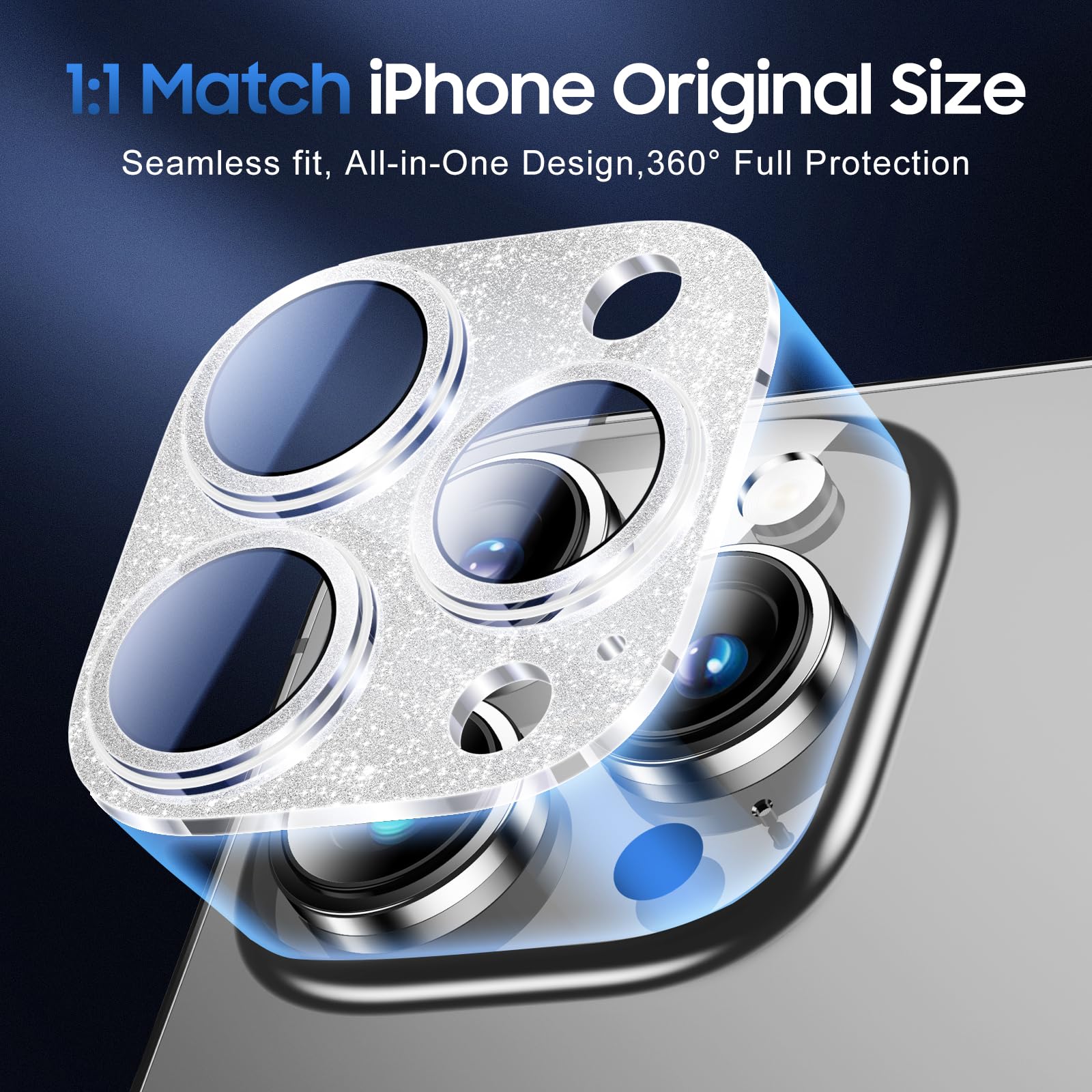 UniqueMe for iPhone 13 Pro Max/13 Pro Camera Lens Protector-Glitter Silver