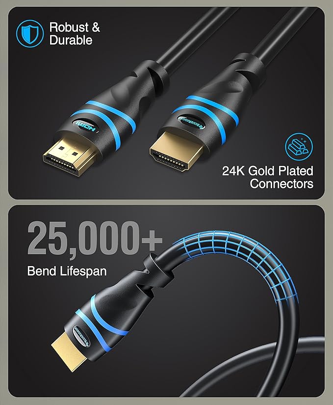 BlueRigger 8K HDMI Cable (15FT, 8K 60Hz HDR, 4K 120Hz, High Speed 48Gbps with Ethernet, eARC, 3D, HDCP 2.3) - Compatible with PS5, Xbox, Roku, Apple TV, Switch, PC