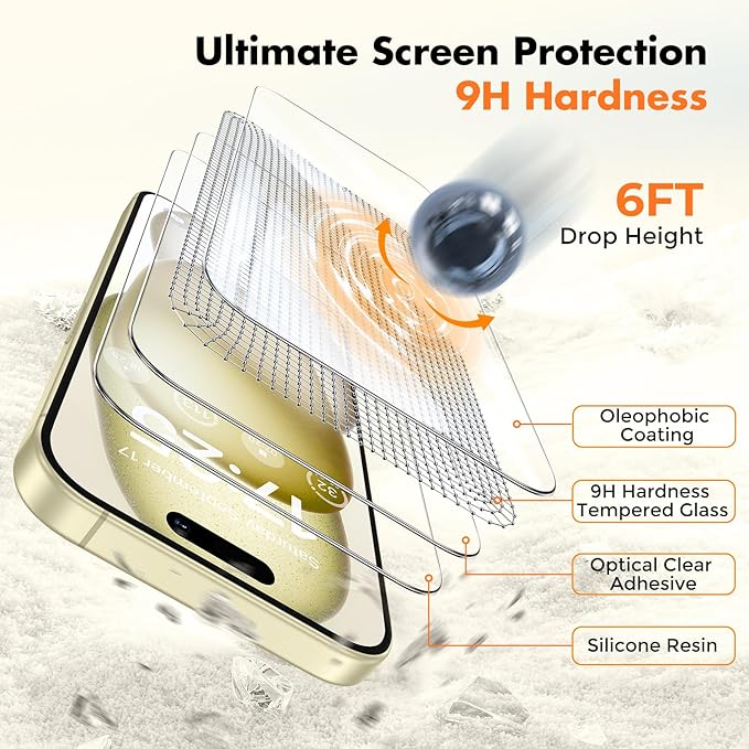 UNBREAKcable 2-Pack Screen Protector for iPhone 16, Double Shatterproof Tempered Glass [Easy Installation Frame] [9H Hardness] [99.99% HD Clear] [Case Friendly] for iPhone 6.1 inch