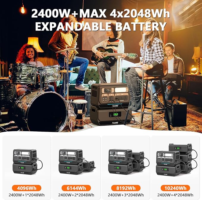 ALLWEI LiFePO4 Solar Generator 2400W with 1x 200W Solar Panels & B200 PRO Expansion Battery, 2048Wh Portable Power Station, Fast Charge in 1.5H, Battery Backup for RV Camping Home Off-Grid