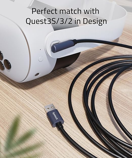 Syntech Link Cable 20 FT Compatible with Oculus/Meta Quest 3/Meta Quest 3S, Quest2/Pro/Pico 4/Ultra Accessories and PC/SteamVR, High Speed PC Data Transfer, USB 3.0 to USB Cable for VR Headset, Black