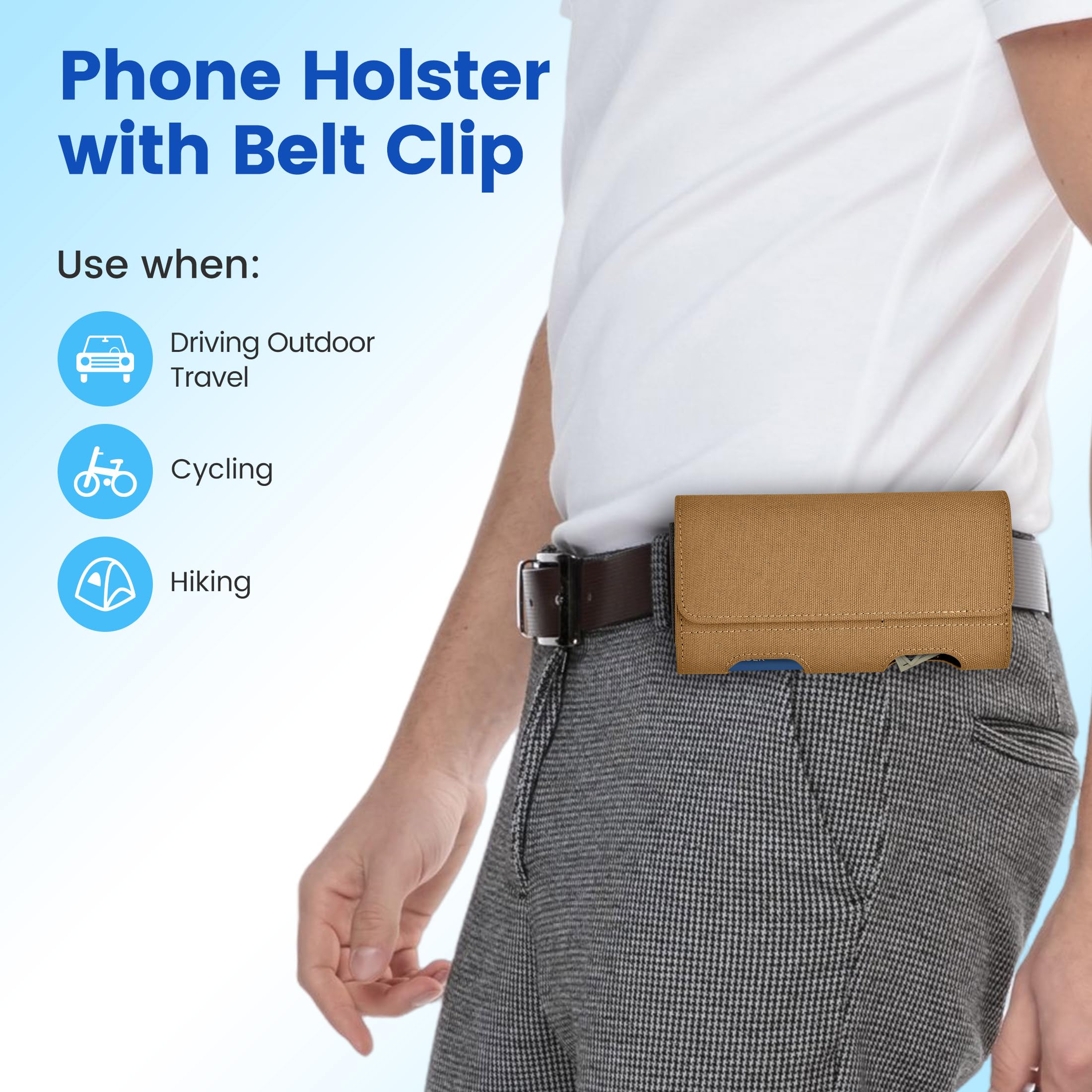 Mopaclle Nylon Phone Holster with Heavy Duty Metal Belt Clip and Card Holder, Compatible with iPhone 13/12 Mini, iPhone SE, iPhone 8/7/6S/6, and Galaxy S7/S6/S5 - Khaki
