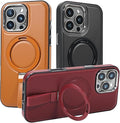 Leather Case, Suitable for iPhone 16 Case, Invisible Magnetic Design, Equipped with a Lanyard and Foldable Stand, Black, Yellow and red (Yellow, iPhone 16)