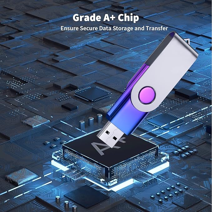 ABLAZE 64GB Flash Drive 2 Pack, USB 2.0 Thumb Drives with Lanyards Swivel USB Memory Stick 64GB（Green and Purple