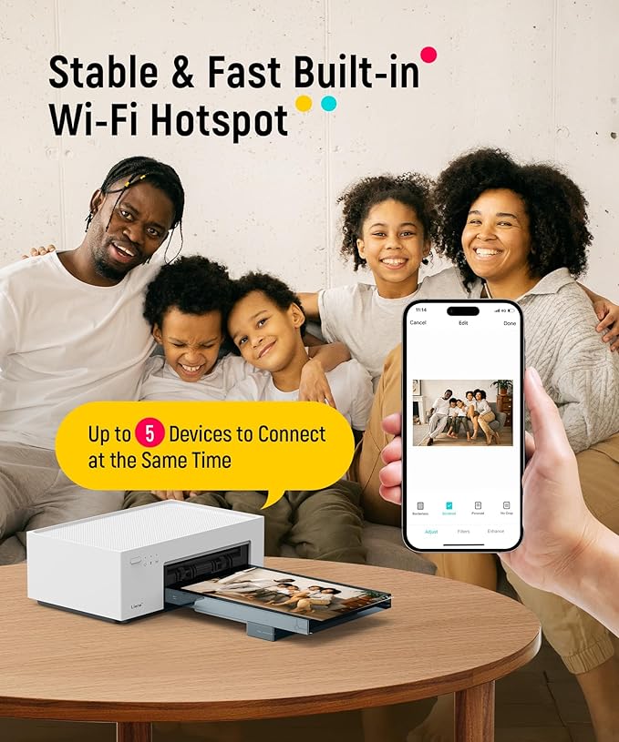 Liene 4x6'' Photo Printer, Wi-Fi Picture Printer, 20 Sheets, Full-Color Photo, Instant Phone Printer for iPhone, Android, Smartphone, Thermal dye Sublimation, Portable Photo Printer for Home Use