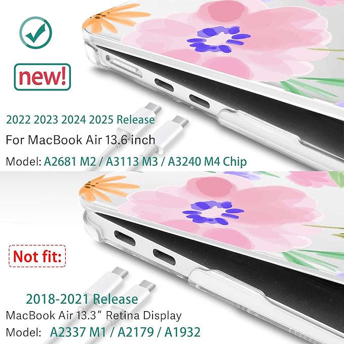 May Chen for MacBook Air 13.6 inch Case A3240 M4 A3113 M3 A2681 M2 with Retina Dispaly, 2025 2024 2023 2022 Release, Plastic Hard Shell Case with Screen Protector & Keyboard Cover, Flower S918