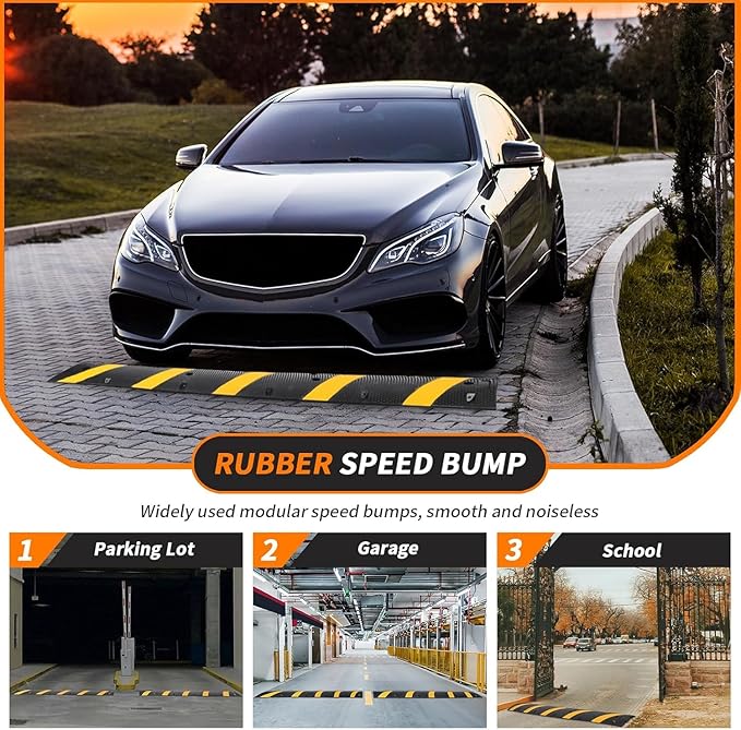 Garvee Speed Bump, 2 Pack 6 ft Rubber Speed Bumps for Asphalt Road Driveway, 25000 LBS Load Capacity Modular Cable Ramps Cable Protector Ramp Hose Protector Ramp with 2 Cord Channel