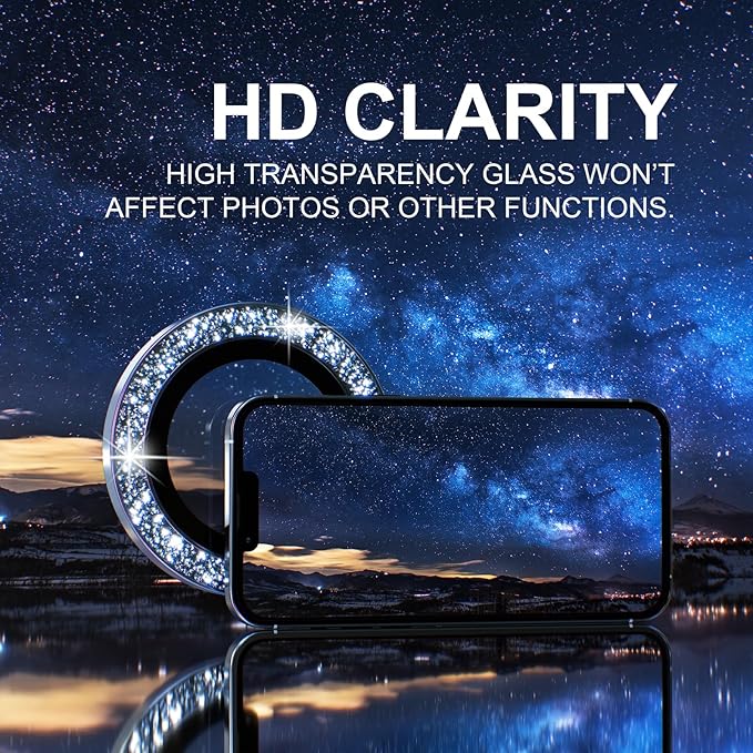 Choiche [3+1 for iPhone 13 Pro/iPhone 13 Pro Max Camera Lens Protector Bling, 9H Tempered Glass Camera Cover Screen Protector Metal Ring Decoration Accessories (Glitter-Sierra Blue)