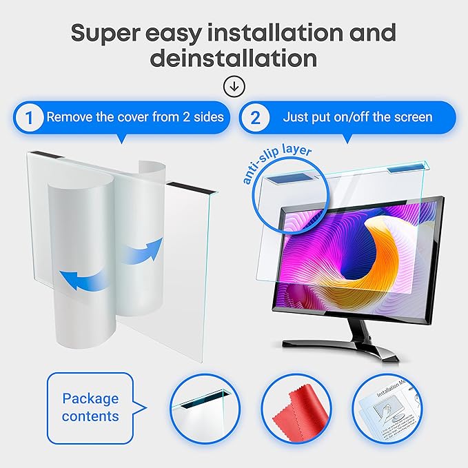 VINTEZ Blue Light Screen Protector for 22 Inch Computer Monitor and Laptop – Anti-UV Blue Light Blocking Film for Desktop PC, Eye Protection Filter, 19.2" x 12.4", 2 Pack
