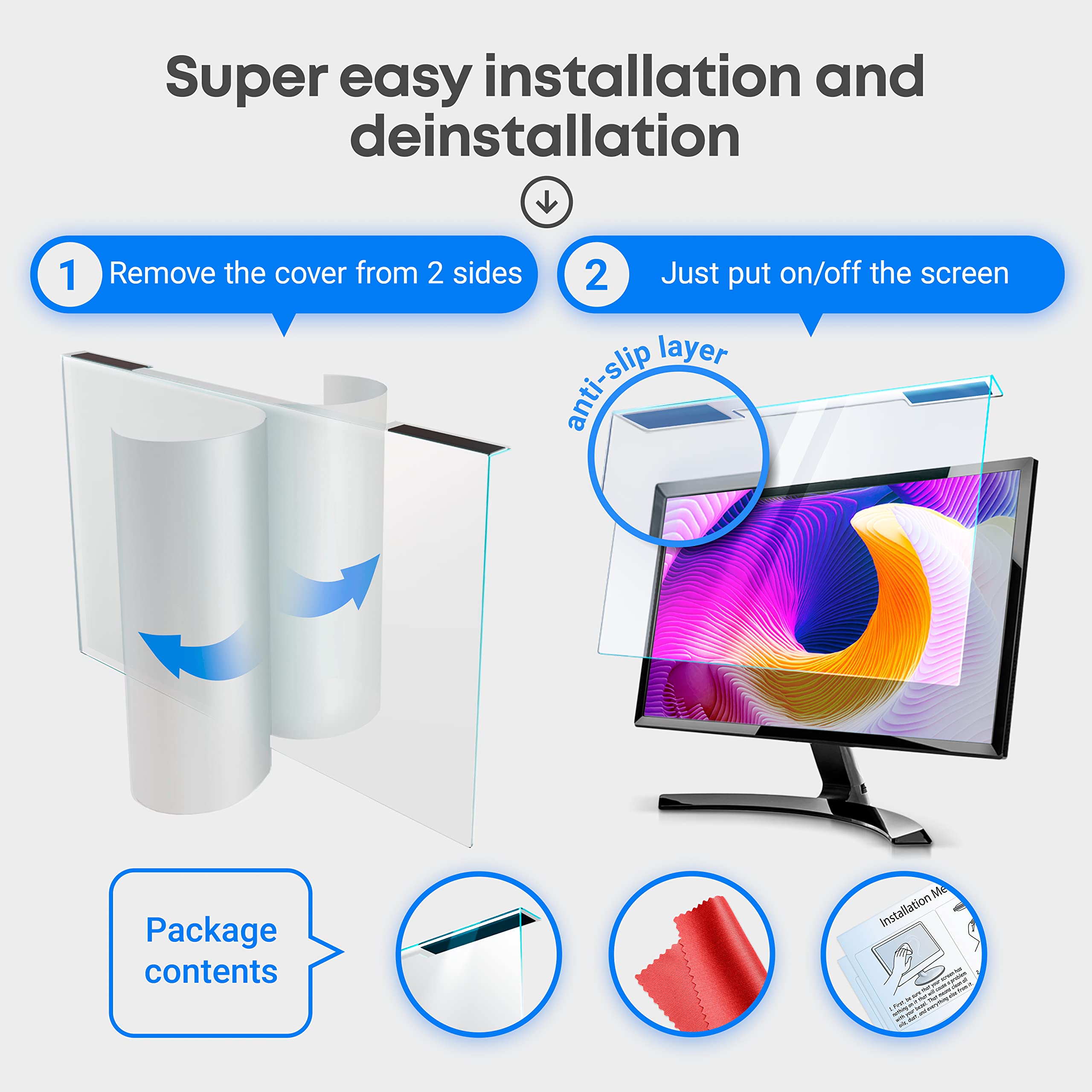 VINTEZ Blue Light Screen Protector for 24 Inch Computer Monitor and Laptop – Anti-UV Blue Light Blocking Film for Desktop PC, Eye Protection Filter, 21.2" x 12.6", 1 Pack