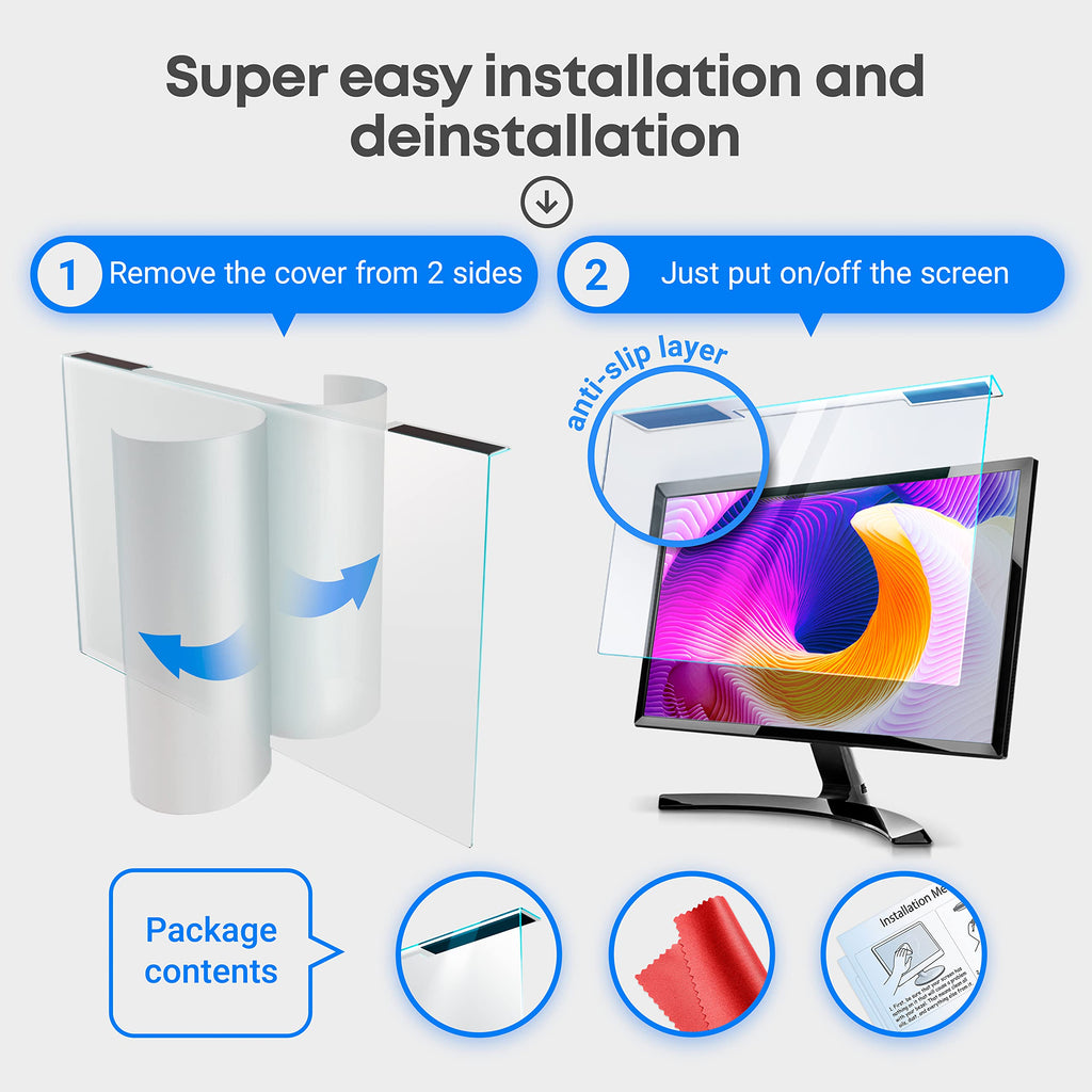 VINTEZ Blue Light Screen Protector for 27 Inch Computer Monitor and Laptop – Anti-UV Blue Light Blocking Film for Desktop PC, Eye Protection Filter, 24" x 14", 2 Pack