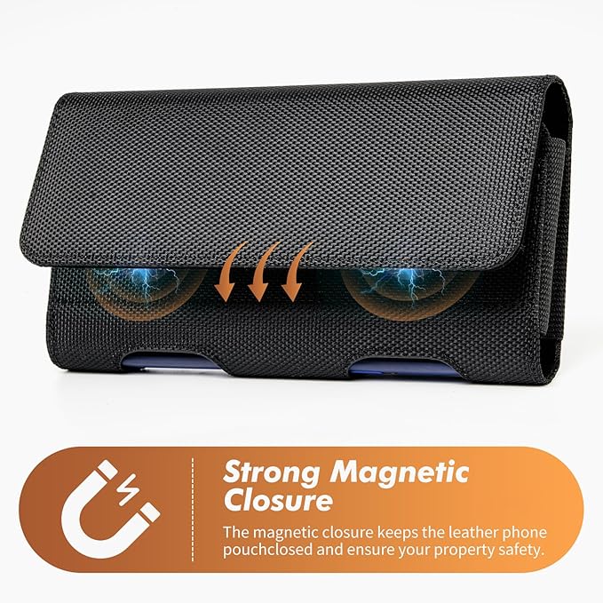 BECPLT Nylon Belt Holster Case for iPhone 12-16 Pro & Galaxy S20-S24 - Cell Phone Pouch with Clip - Black