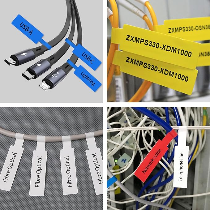 200 Pcs Cable Labels - Waterproof Wire Cord Label, Tear Resistant Wire Labels, Self Adhesive Cord Organizing Label, for Cable Management, Compatible with PUQU AQ20 Label Makers(Green) 30x90mm