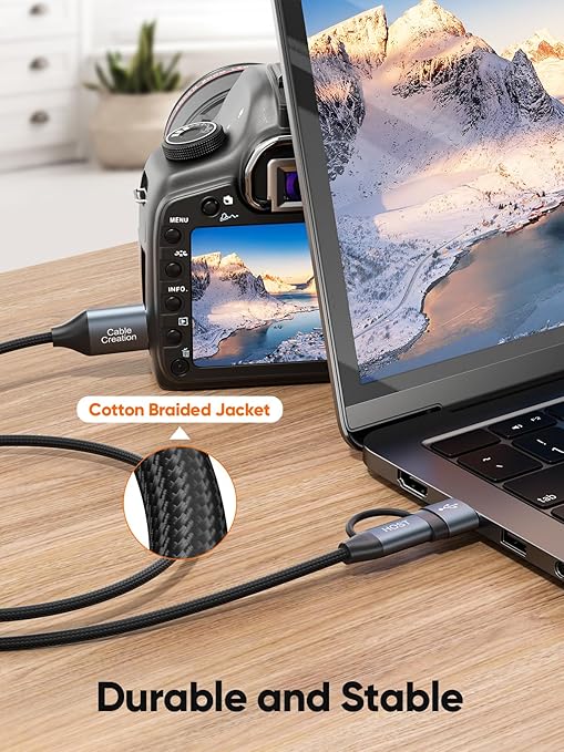 CableCreation USB C Hard Drive Cable 1FT, 5Gbps USB A/C to Micro B, Compatible With iPhone 15 Plus/15 Pro Max, WD, External Hard Drive, and Camera, Grey