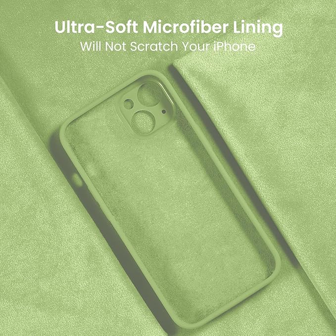 FireNova Designed for iPhone 13 Case, Silicone Upgraded [Camera Protection] Phone Case with [2 Screen Protectors], Soft Anti-Scratch Microfiber Lining Inside, 6.1 inch, Tea Green