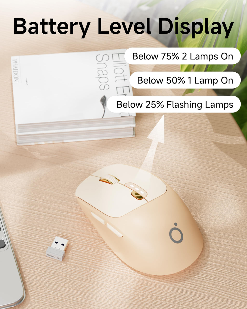 SEUNKWANG Dual-Mode Wireless Mouse with Visible Battery Indicator, Silent Rechargeable Bluetooth & 2.4G Computer Mouse, 1600 DPI, One-Click Desktop Privacy Key, Portable Mice for Laptop/PC/Mac - Pink