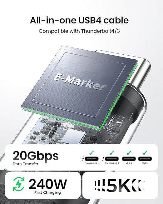 Silkland USB 4 for Long Thunderbolt 4 Cable 16.5FT/5M, 20Gbps Data Transfer, Supports 5K/4K@60Hz, 240W PD 3.1 Charging, USB C Video Cable Compatible for Thunderbolt 3, MacBook, SSD, Docking,VR Headset