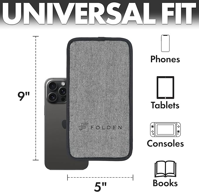 Folden Phone & Tablet Holder Stand 9x5” – Flexible Stand for Flying, Traveling, in-Flight, Zoom Video Calls, Books – Airplane Travel Essential, Compatible with iPhone, Android, Kindle (Tweed)