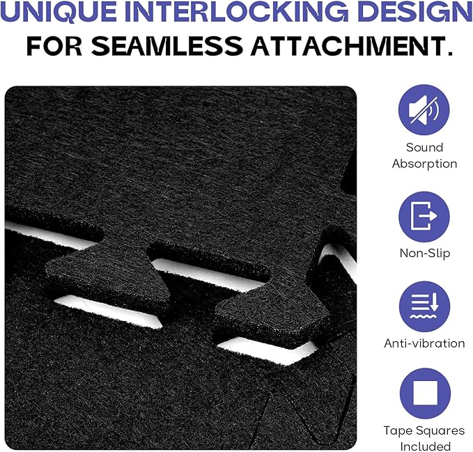 Starfavor Sound Absorbing Interlocking Floor Mats Pads 18 Pcs, 15.7" x 11.8" Anti-Vibration Sound Proof Puzzle Felt Padding - Protect Hardwood Floor