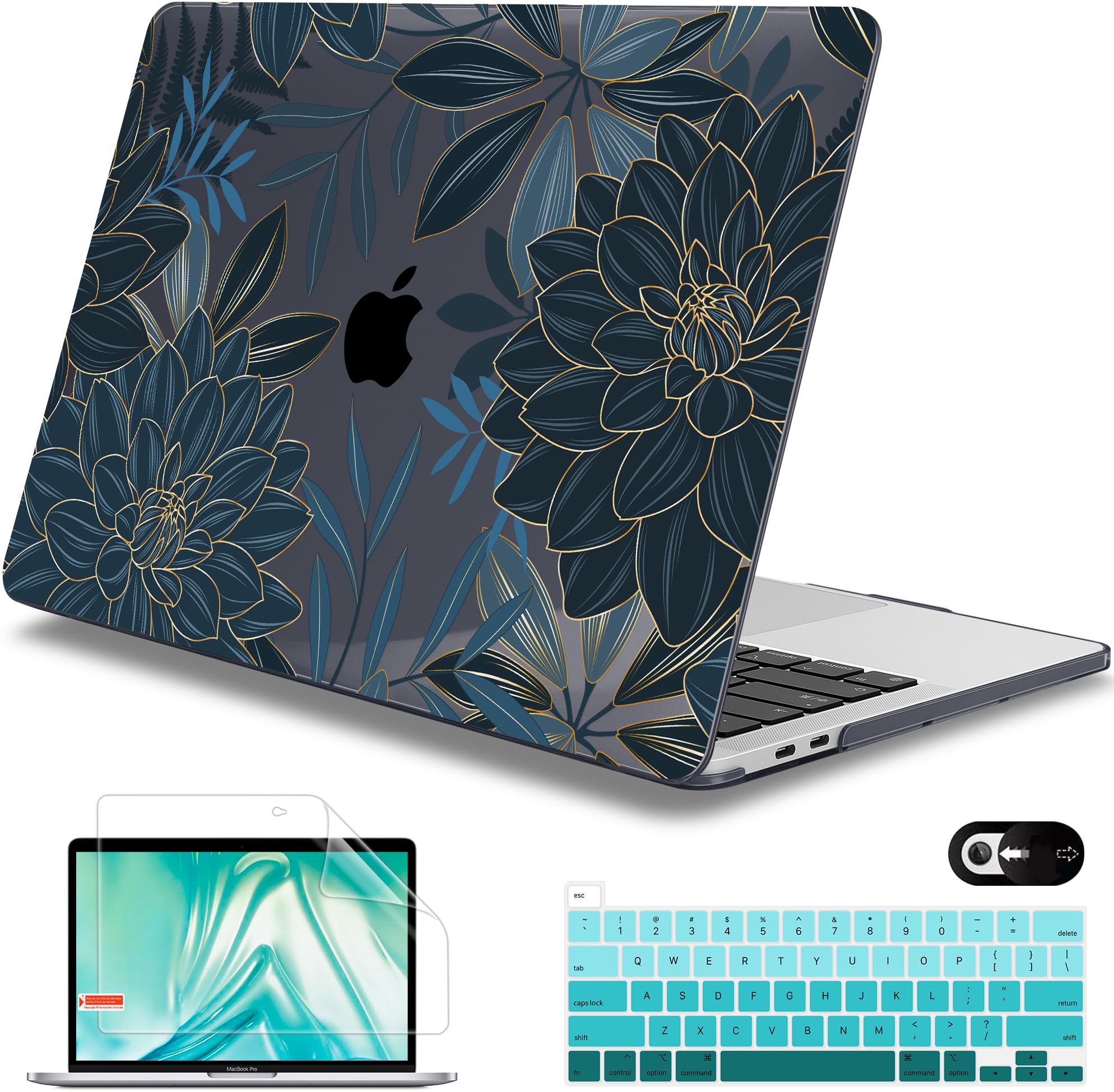 Mektron for MacBook Pro 13-inch Case 2022 2021 2020 Release A2338 M2 M1 A2289 A2251, Printed Plastic Hard Shell Cover for New MacBook Pro 13.3-inch Touch Bar Fits Touch ID, Dahlia Flower C035