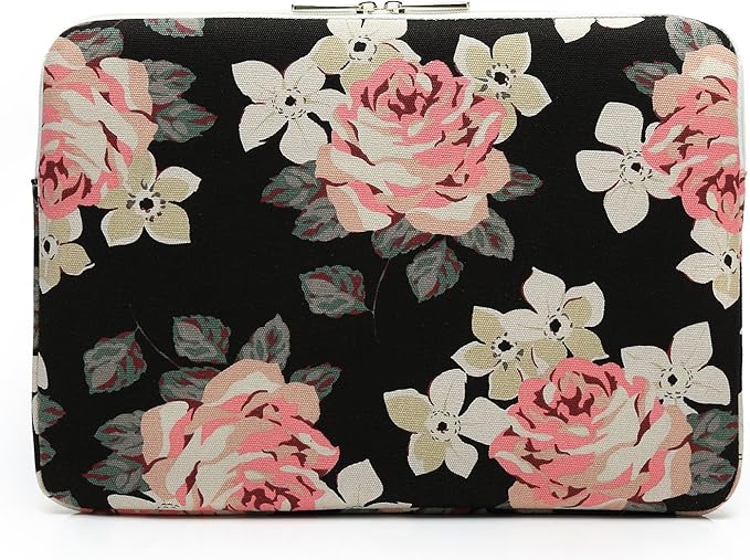 Canvaslove Pink Rose Pattern Laptop Sleeve Case Bag with Pocket for MacBook Pro 14 inch and 14 inch Laptop