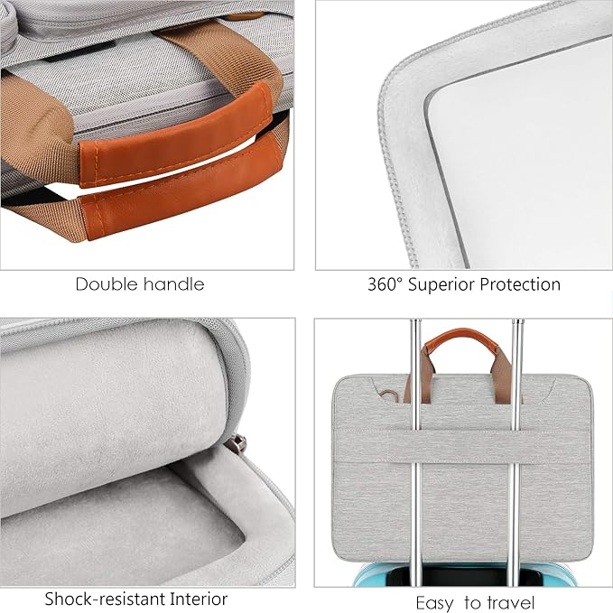 Lacdo 360° Protective Laptop Shoulder Bag, 14 Inch Laptop Sleeve Case for HP Lenovo Dell ASUS Acer Chromebook 14, HP Stream, Dell Inspiron, Lenovo IdeaPad, Acer Spin, ASUS ZenBook Computer Bag, Gray
