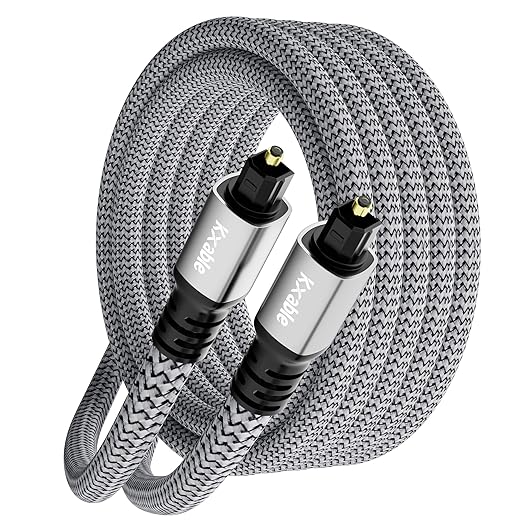 Optical Audio Cable 10 FT, Digital Audio Cable, Toslink Fiber Optic Cord, [Nylon Braided, Slim Aluminum Shell, Gold Plated Connector], for Home Theater, Sound Bar, PS4, Xbox, TV and More