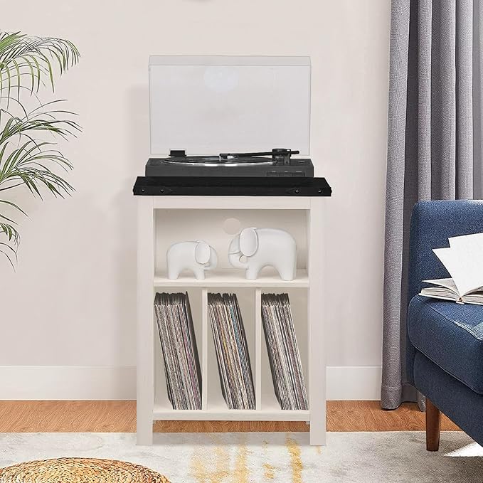 Record Player Stand with Vinyl Record Storage Holds up to 160 Albums,Large Wood Record Player Table Dispaly Shelf，White Turntable Stand Cabinet for Living Room,Bedroom,Office 8
