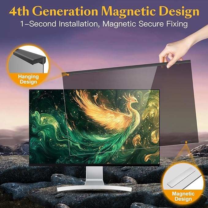 Magnetic Computer Privacy Screen Filter 22 inch for 16:10 Widescreen Monitor Desktop PC, 22in Hanging Removable Anti Blue Light Glare Eye Protection Shield, Screen Protector Panel
