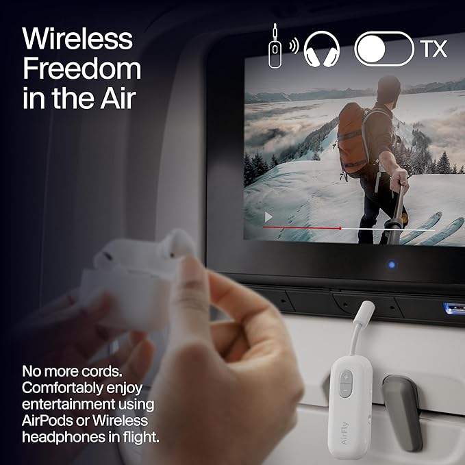 Twelve South AirFly SE | Bluetooth Wireless Audio Transmitter Adapter for AirPods/Headphones, 20+ Hr Battery, Works with 3.5mm aux Jacks on Airplanes, TVs, Gym Equipment, and Travel