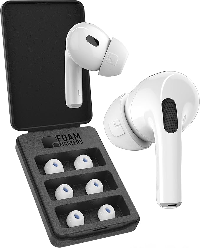 Foam Masters Ultra-Premium Memory Foam Ear Tips for AirPods Pro 1st & 2nd Gen | 3 Pairs | Black Magic Ver 6.0 | Secure | Comfort | Better Noise Cancel | Replacement Buds – White, Assorted S/M/L