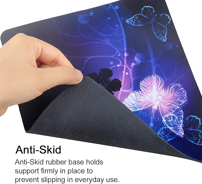 Mouse Pad, Gaming Mouse Pad, Non-Slip Rubber Base Mouse Mat with Designs for Laptop, Computer & Office, 9.5 x 7.9 x 0.12 inches (Purple Butterflies)