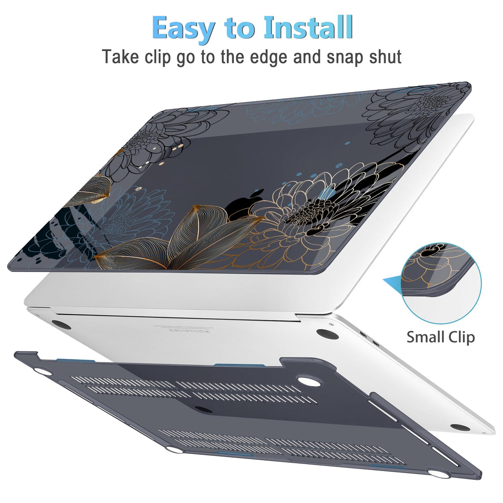 Mektron for MacBook Air 13 Case A1466/A1369 (2010-2017 Release), Snap-on Plastic Hard Shell Cover for MacBook Air 13.3 inch with Keyboard Cover, Line Chrysanthemums