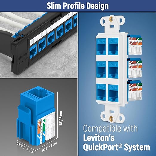 Everest easyJACK - 90° Angled Speed Termination Keystone Tool Set - with 20-Pack of RJ45 Cat6 Keystone Jacks in Blue (Slim Profile Design) - Time Saver Network Punch Down Tool Cat6