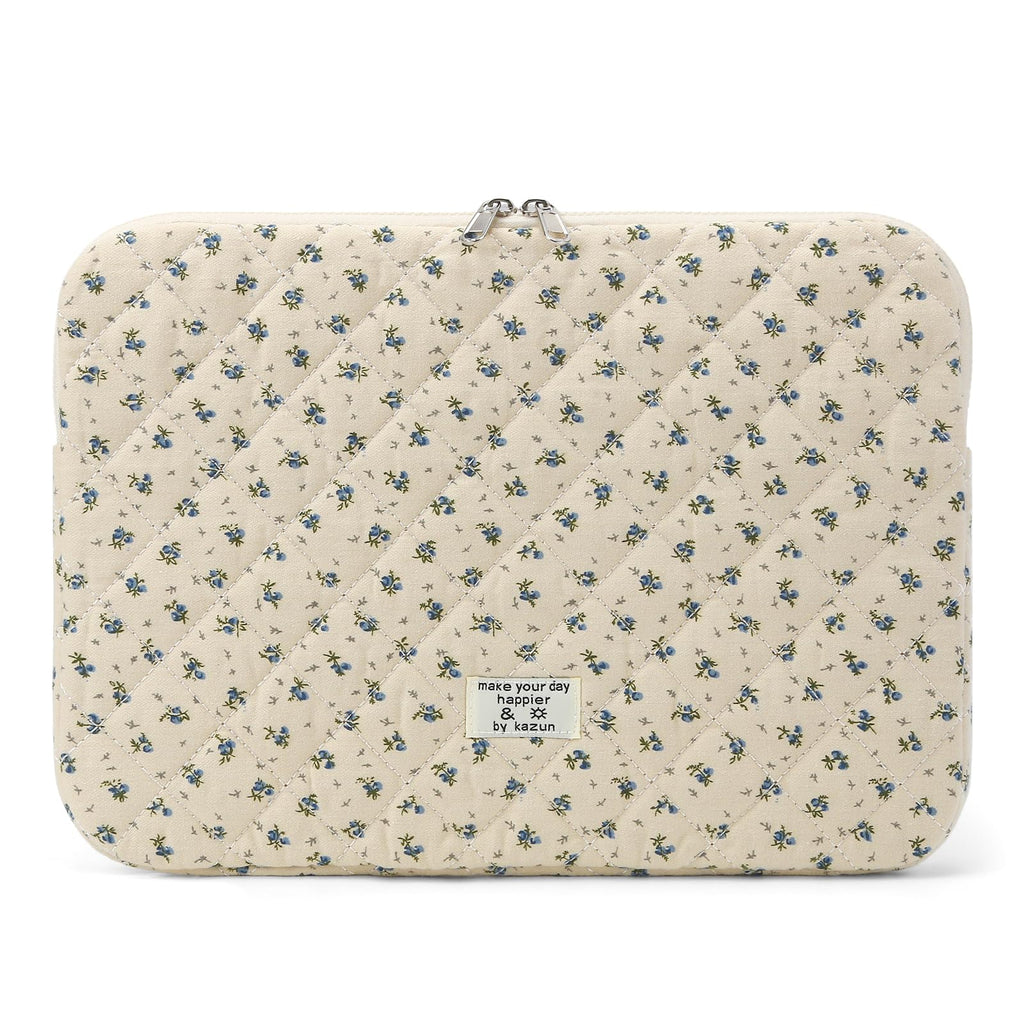 Puffy Laptop Sleeve 13 Inch Cute Quilted Laptop Protective Case Padded Floral Computer Sleeve for MacBook (A-Blue, 13 Inch)