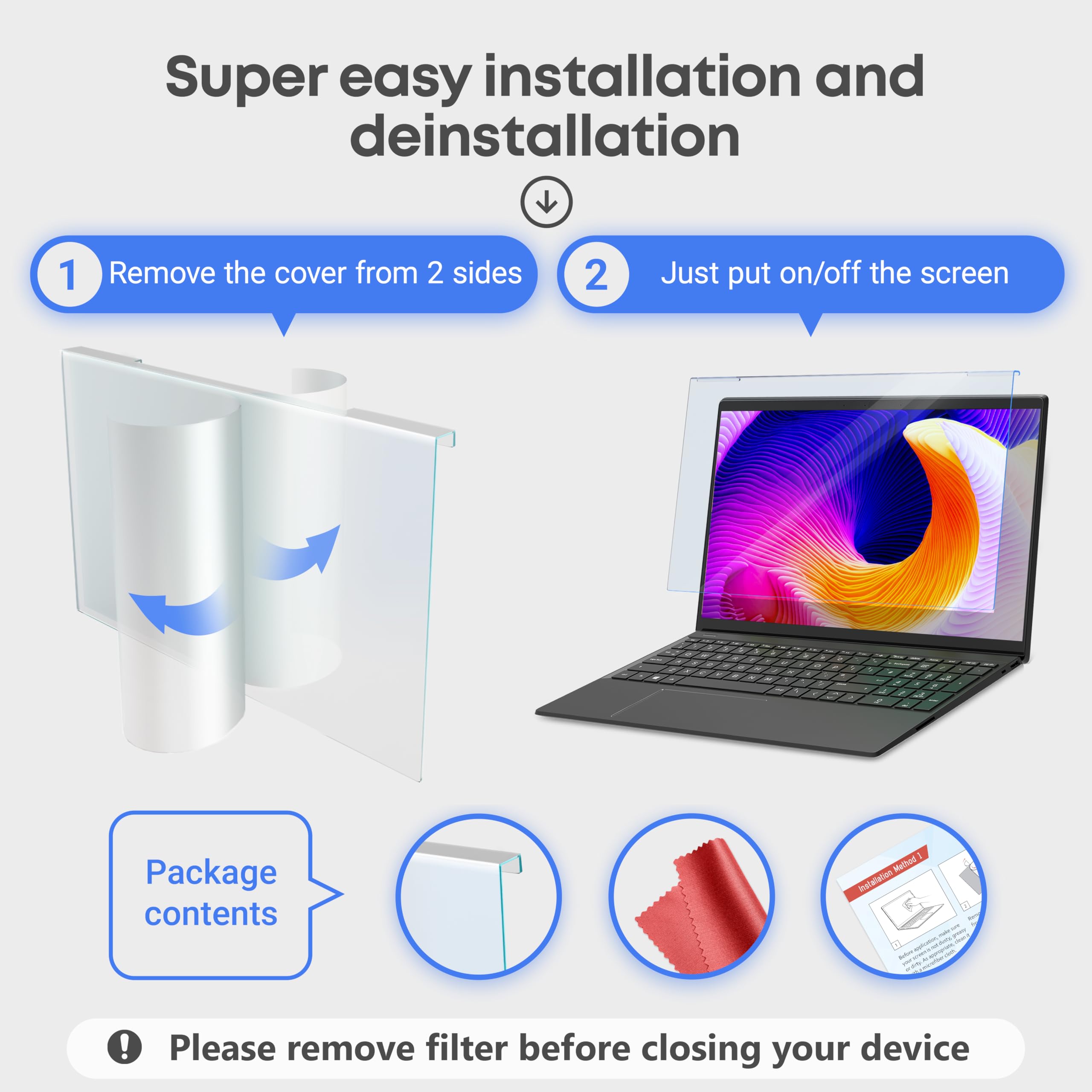 VINTEZ Blue Light Screen Protector for 14 Inch Computer Monitor and Laptop – Anti-UV Blue Light Blocking Film for Desktop PC, Eye Protection Filter, 12.6" x 8.1", 2 Pack