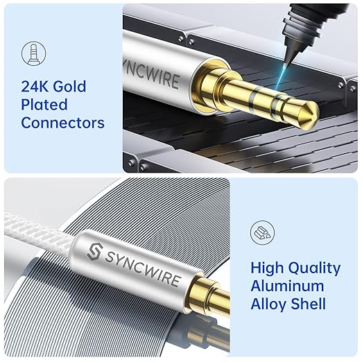 SYNCWIRE Aux Cable 3.5 mm Audio Cable - 2 m Nylon Jack Cable for Headphones, Apple iPhone iPod iPad, Echo Dot, Home/Car Stereos, Smartphones, MP3 Players and More - Silver