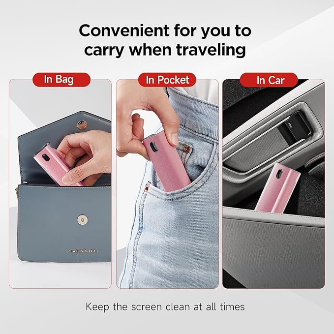 YTT Screen Cleaner, All-in-One Spray & Wipe Cleaner, with Transparent Protective Shell for All Phones, Laptop and Tablet Screens (Pink)