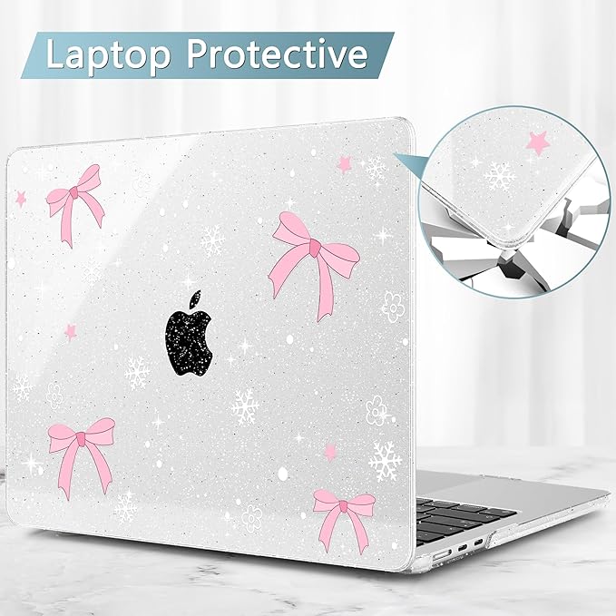 May Chen for MacBook Air 13.6 inch Case A3240 M4 A3113 M3 A2681 M2 with Retina Dispaly, 2025 2024 2023 2022 Release, Plastic Hard Shell Case with Screen Protector & Keyboard Cover, Snowflake Bow