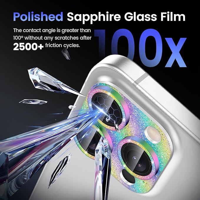 Tensea for iPhone 16 Pro/iPhone 16 Pro Max/iPhone 15 Pro/15 Pro Max Camera Lens Protector, Metal Aluminum Alloy Tempered Glass Cover Camera Screen Protector Accessories, Case Friendly