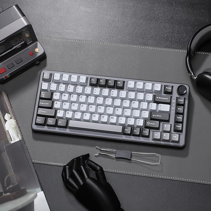 YUNZII B75 Mechanical Keyboard,75% Layout with Knob,Hot Swappable RGB Backlit Gasket Mounted, Creamy Typing, Double-Shot PBT Keycaps,Cherry Profile,for Win/Mac (Dark Grey, Cocoa Cream V2 Switch)
