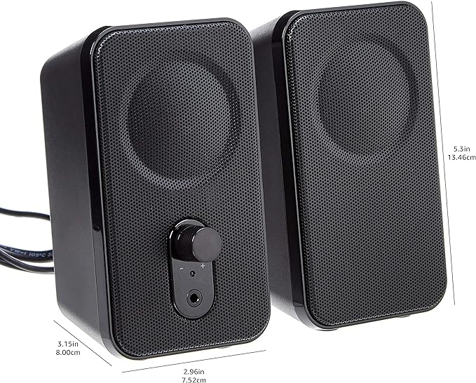 Amazon Basics Computer Speakers for Desktop or Laptop PC, AC-Powered (US Version), Black